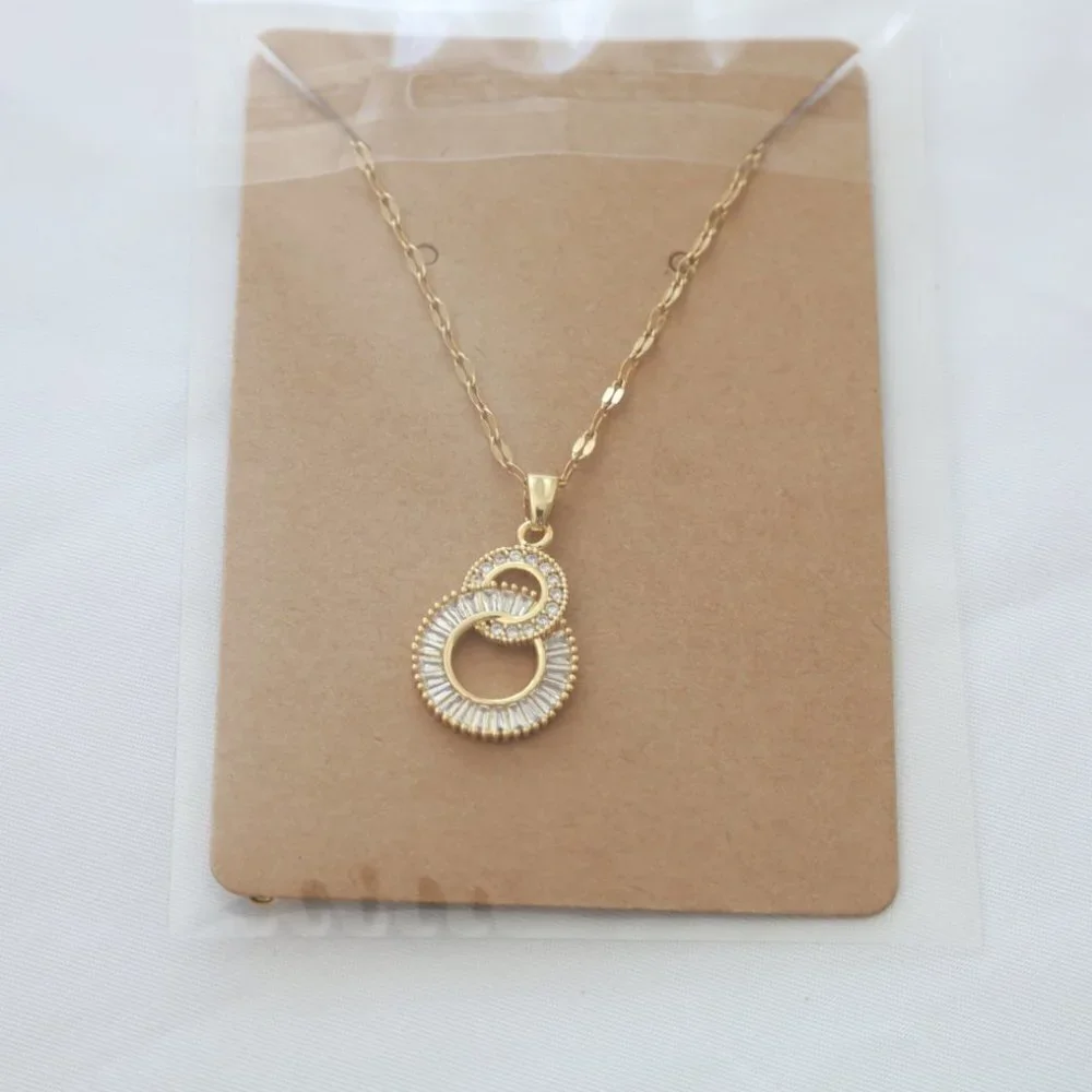 NEW 14K Yellow Gold Eternity Circles Crystal Luxury Necklace